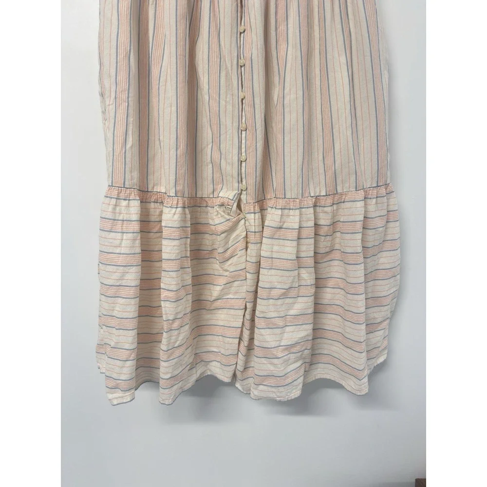 Lucky Brand Pastel Stripe Midi Dress Tiered Womens 1X Cottage Core Button‎ #38
